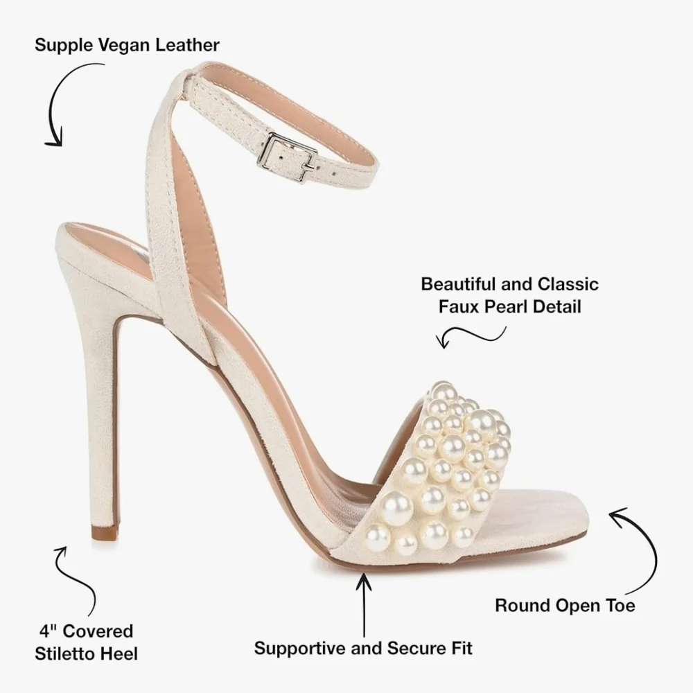 Journee Collection Nude Cream Beige Microsuede Pearl Heel Sandals SZ 9.5 M